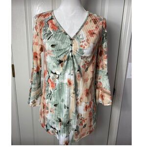 SAMI & Jo Small Woman’s Bell Sleeve Ribbed Watercolor Top